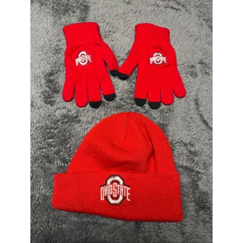 Ohio State Buckeyes red and black beanie and touch gloves set #Buckeyes #WinterA